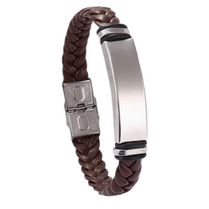 Leather and Titanium Engraved Bracelet - Personalised Gift