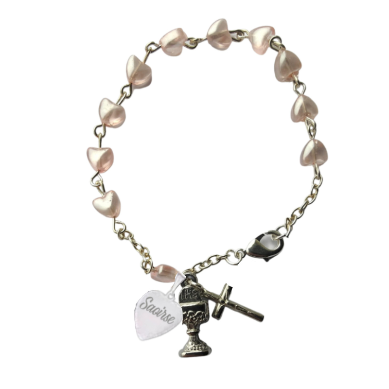 Heart Bead Rosary Communion Bracelet, Personalised Gift