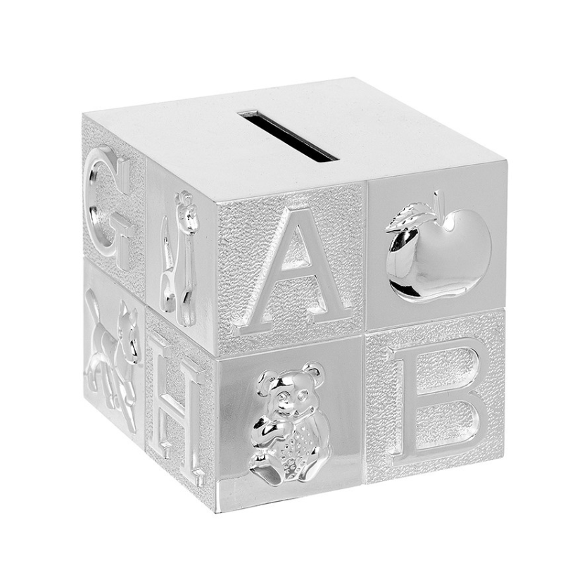 Silver Plated Cube Money Box - Personalised Gift