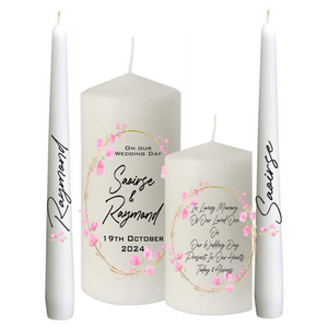 Pink Blossom Personalised Wedding Candles - Personalised Gift