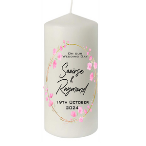 Pink Blossom Personalised Wedding Candles - Personalised Gift