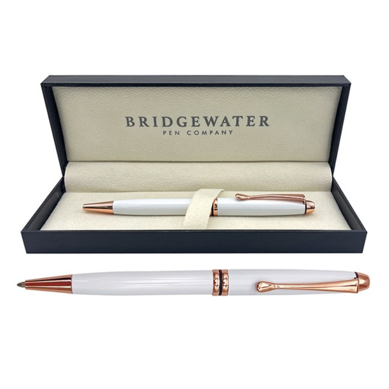 Bridgewater Winchester Gloss White & Rose Gold Ball Pen - Peraonslised Gift