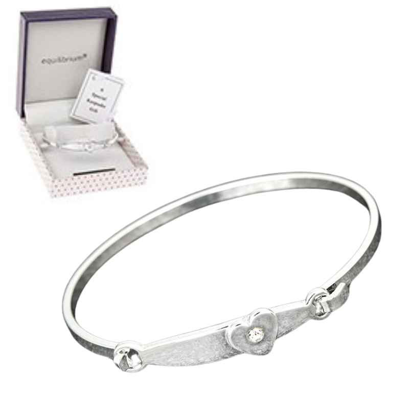 Silver Plated Christening Heart Bangle - Personalised Gift