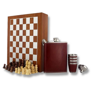 Wooden Chess, Hip Flask Set - Personalised Gift