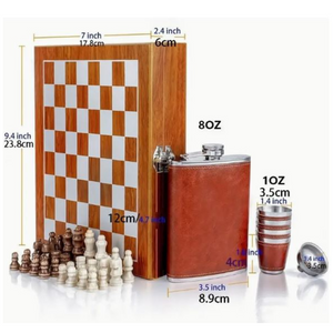 Wooden Chess, Hip Flask Set - Personalised Gift