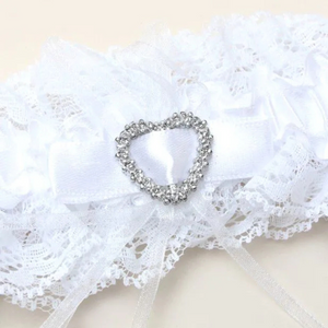 White ribbon garter with heart