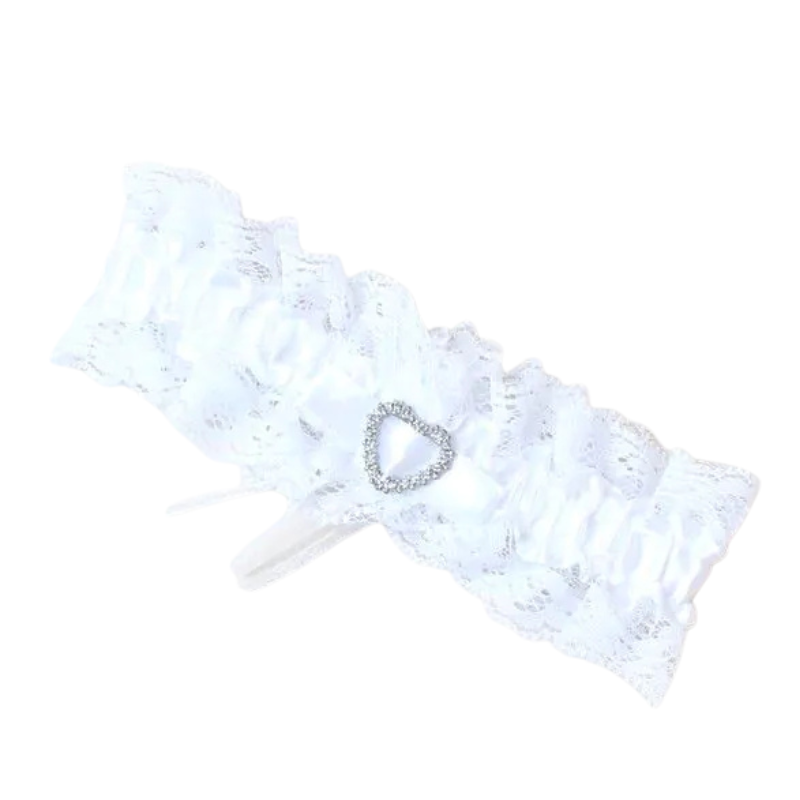 White ribbon garter with heart