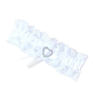 White ribbon garter with heart