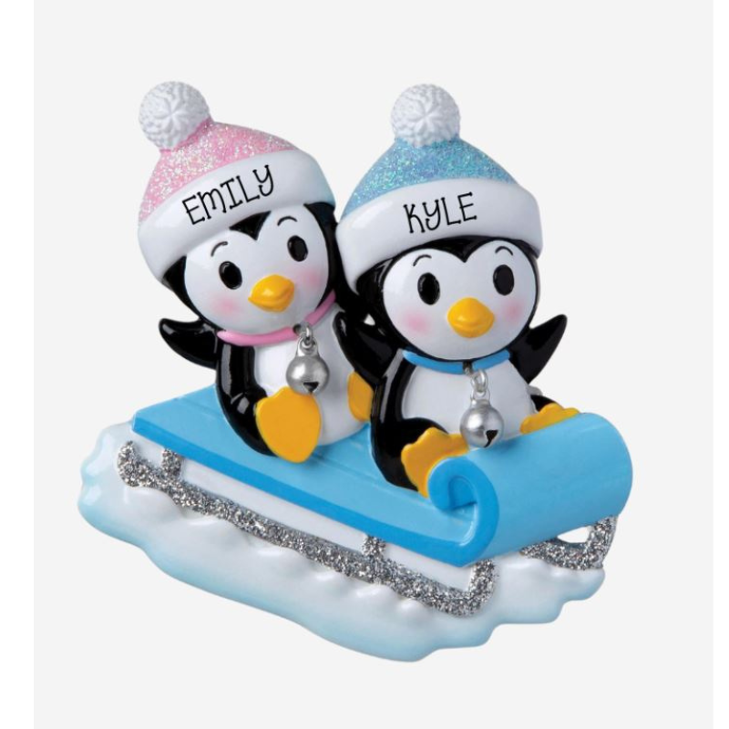 Twins On A Sled Decoration - Personalised Gift