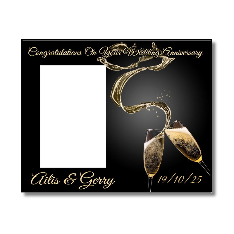 Wedding - Anniversary Frame, Champagne Flutes - Personalised Gift